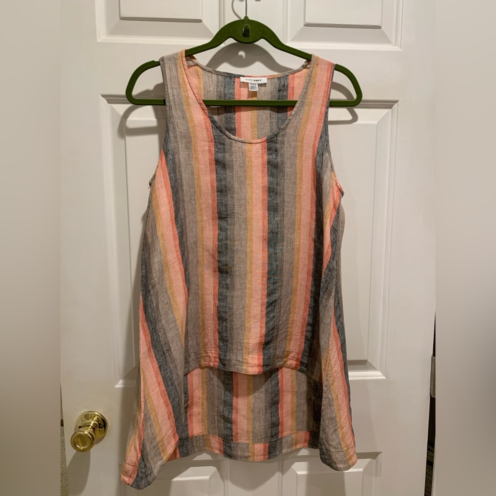 Pure Navy Linen Sleeveless Top